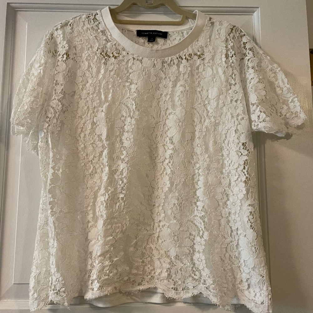 Lace T shirt with attached camisole